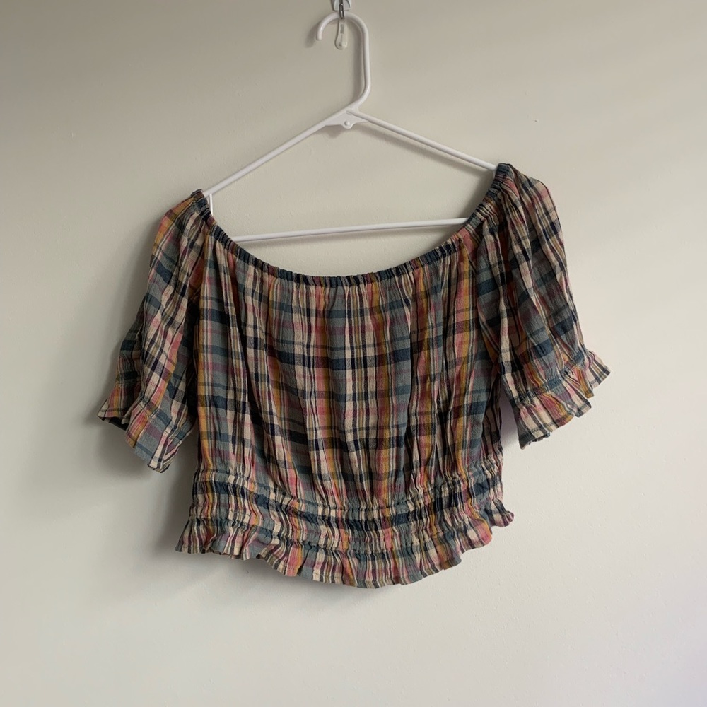 AE Plaid Off-Shoulder Top
